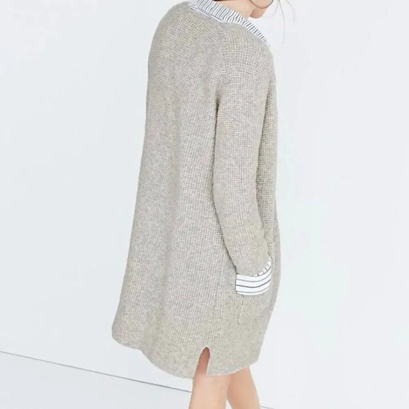 MADEWELL | Heather Gray Waffle Sweater Cardigan Long Line Pockets | Large - Picture 2 of 9